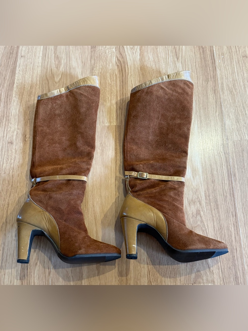 Vintage Johansen 1970s Equestrian Style Knee-High Boots - Cognac/Suede/Leather